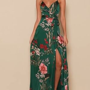 Lulu's Green Floral Maxi Dress